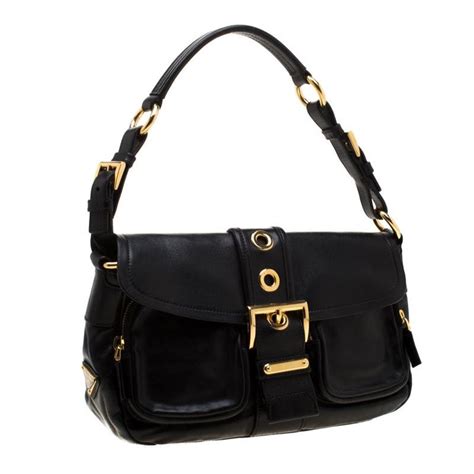 black leather shoulder bag buckle adjustable prada|Black Leather Shoulder Bag .